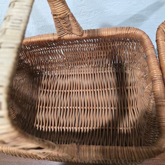 Wicker Woven Double Open Lid Picnic Handled Basket Travelling Camping Storage - Picture 7 of 13